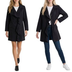NWT Barena Venezia Black Ruffle-Front 100% Cotton Trench Coat Made in Italy